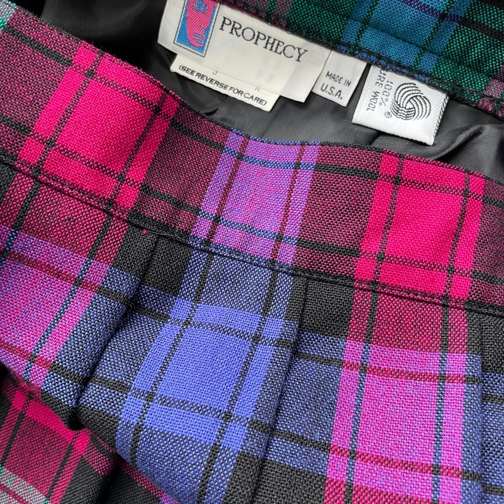 Vintage Prophecy Wool Plaid Pleated Midi Skirt 7/8  Made in USA Tartan - Picture 3 of 8
